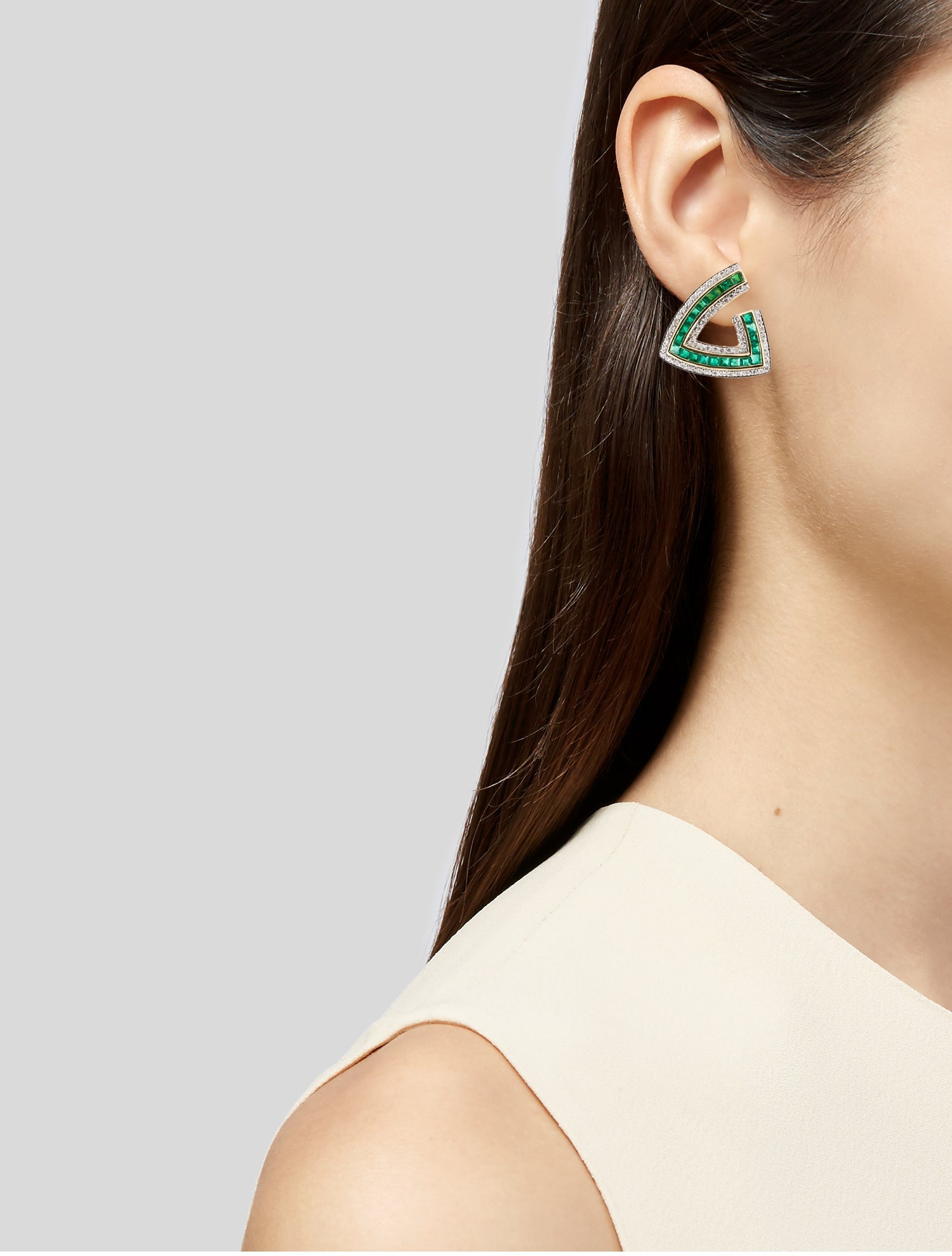 Earrings 18K 2.70ctw Emerald & Diamond Geometric Earrings